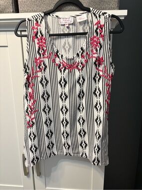 Panhandle Tunika Anaco Pink Embroidered Striped Boho Western Tank Top Sz M  EUC